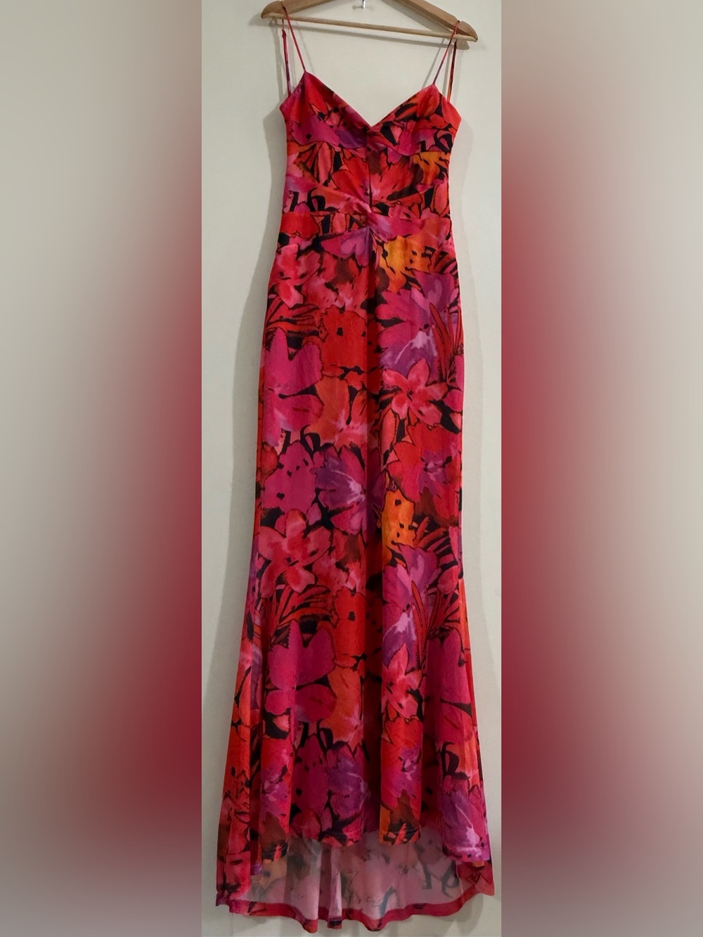 RNWY Vibrant Pink & Red Floral Spaghetti-Strap Maxi Dress